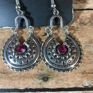 Paparazzi Silver and Magenta Floral Earrings